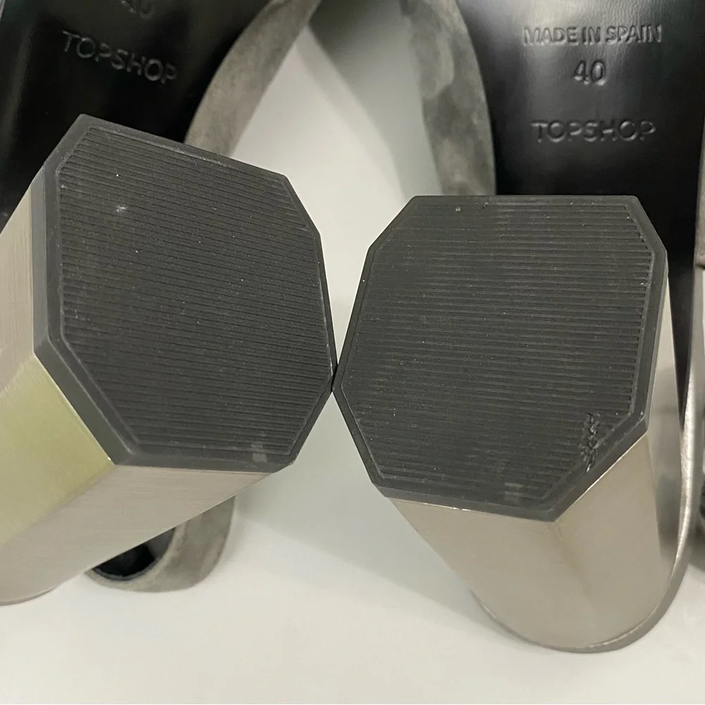 Topshop Roxy Gray Suede Slingback Size 9 Square Toe Metallic Octagon Heel